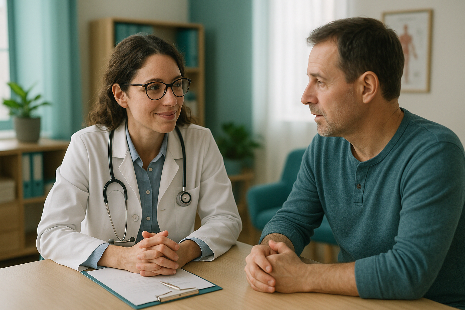 Clinician speaking with an adult patient