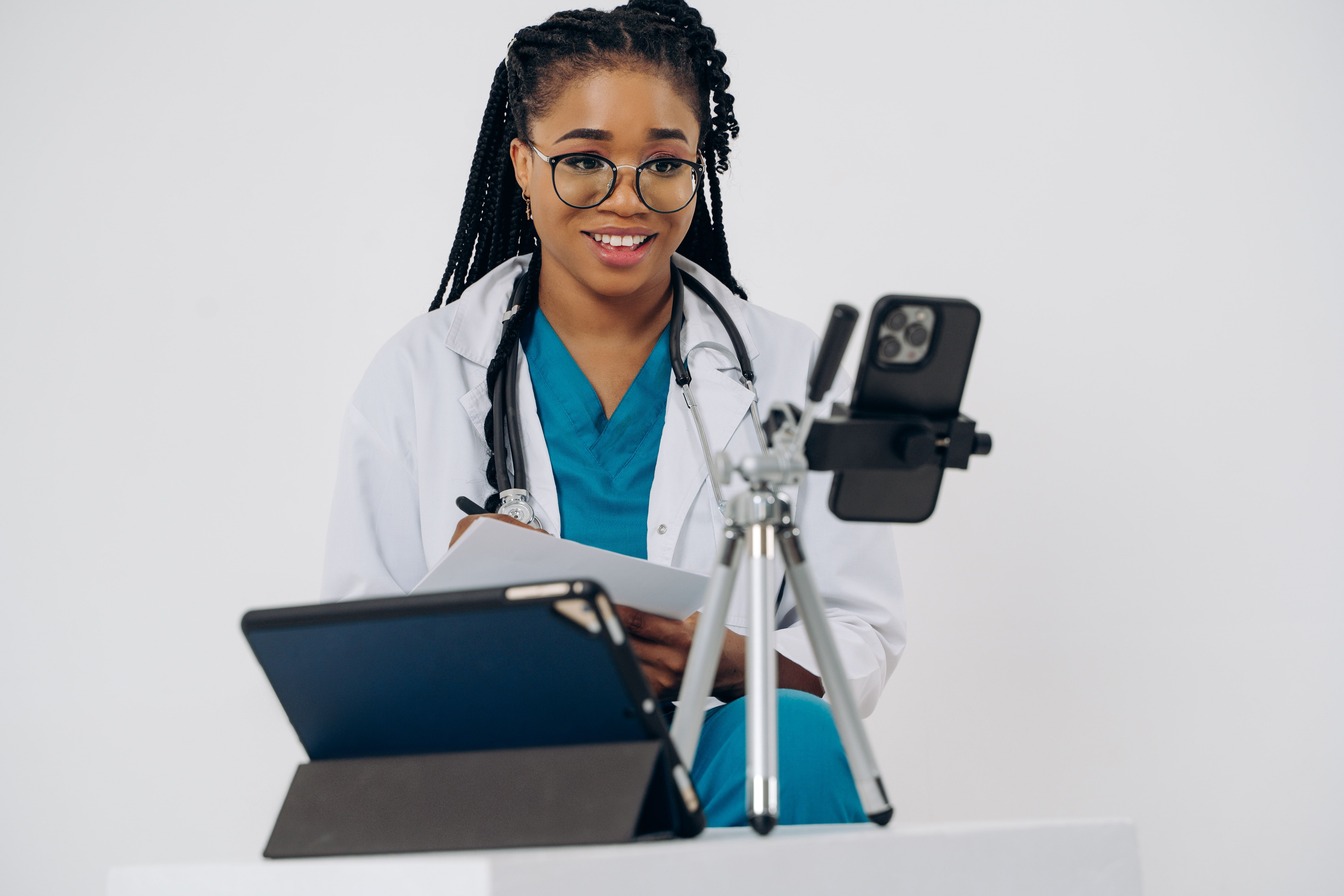 Doctor on a mobile video call